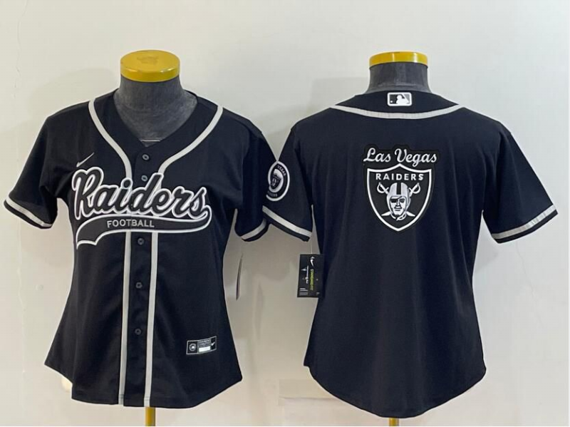 Women's Las Vegas Raiders Black Team Big Logo With Patch Cool Base Stitched Baseball Jersey(Run Small)